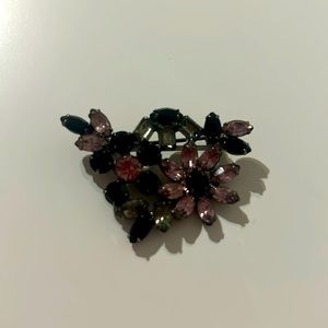 Black and pink rhinestone brooch with pin closure
